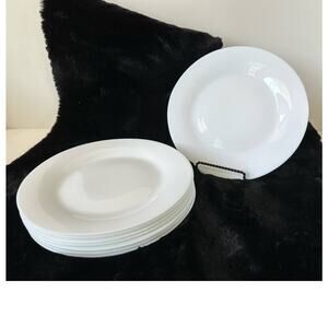 Dinner plates, luncheon plates, glass solid white, wide rim, set of 8
